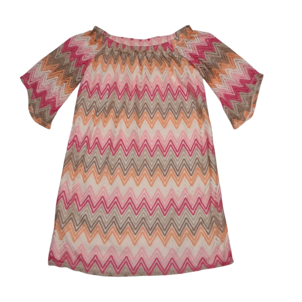 Tacera Multicolor Chevron Knit Mini Dress 3/4 Sleeve Retro Boho Size 1X - Picture 5 of 10